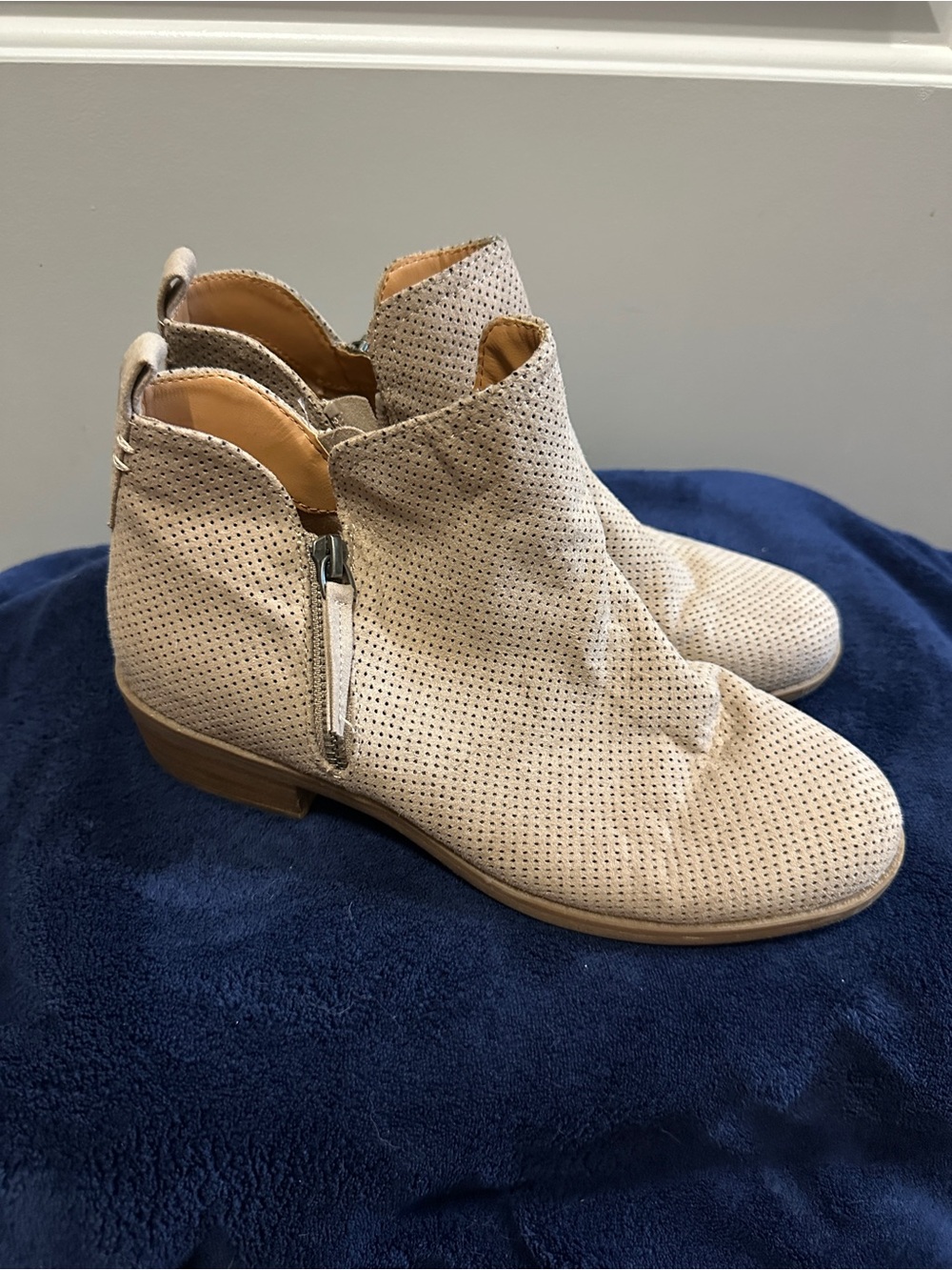 Universal Thread Perforated Ankle Booties in Light Beige